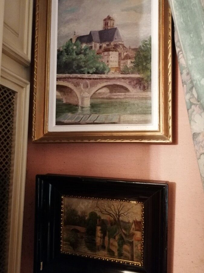 Null 2张代表 "路易-菲利普桥，圣热尔维教堂 "和 "河岸 "的桌子，布面油画和面板。30x20和14x18厘米