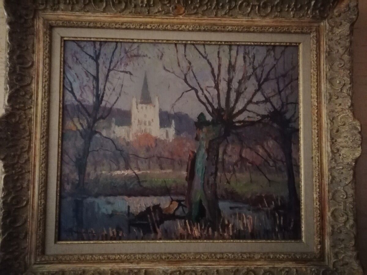 Null Albert MALET (1905-1986) "La abadía de Saint Wandrille", óleo sobre tabla f&hellip;