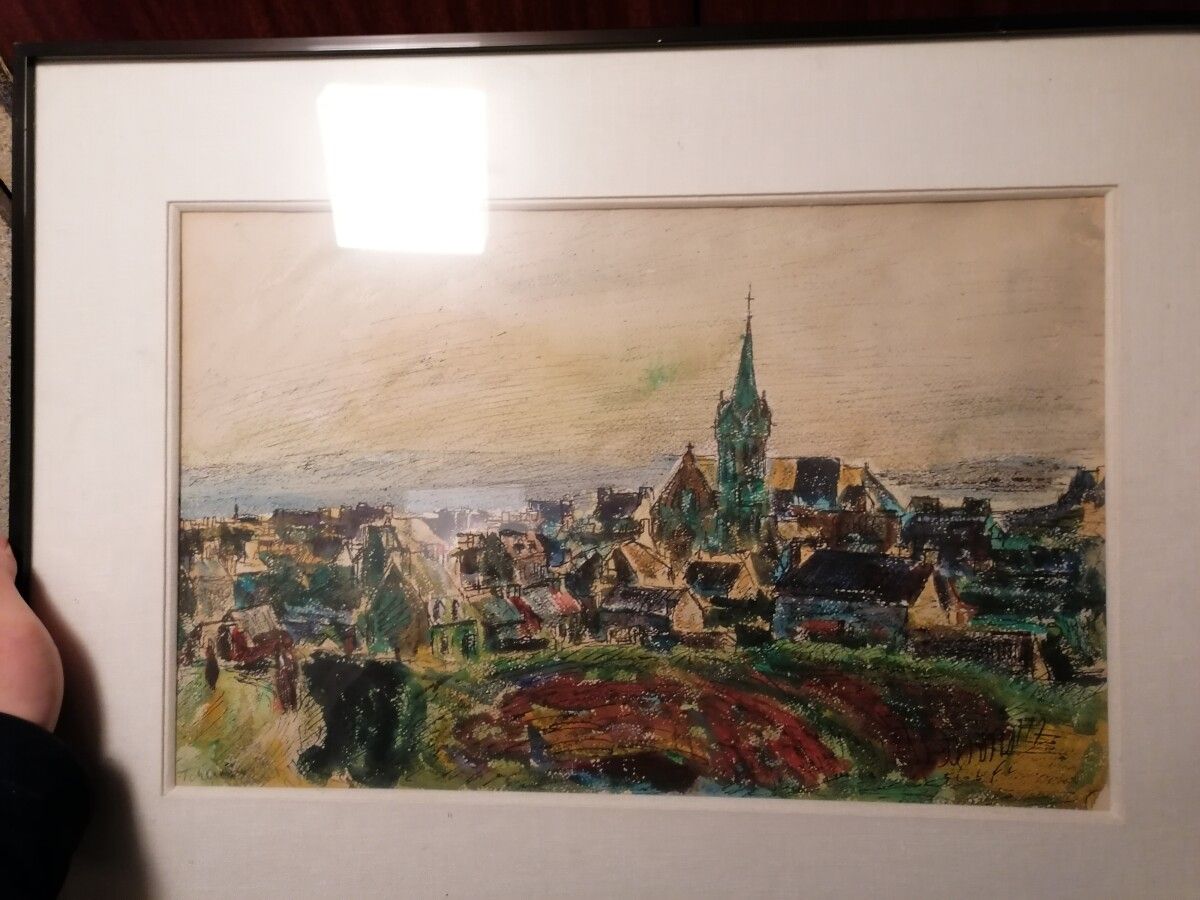 Null TCHERNIAWSKY Charles "le village", aquarelle et gouache sur papier. 30x45 c&hellip;