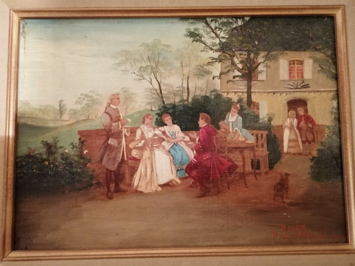 Null Doria D.C. MEISSONNIER "la discussion galante" 布面油画，右下角有签名 .23x31 cm
