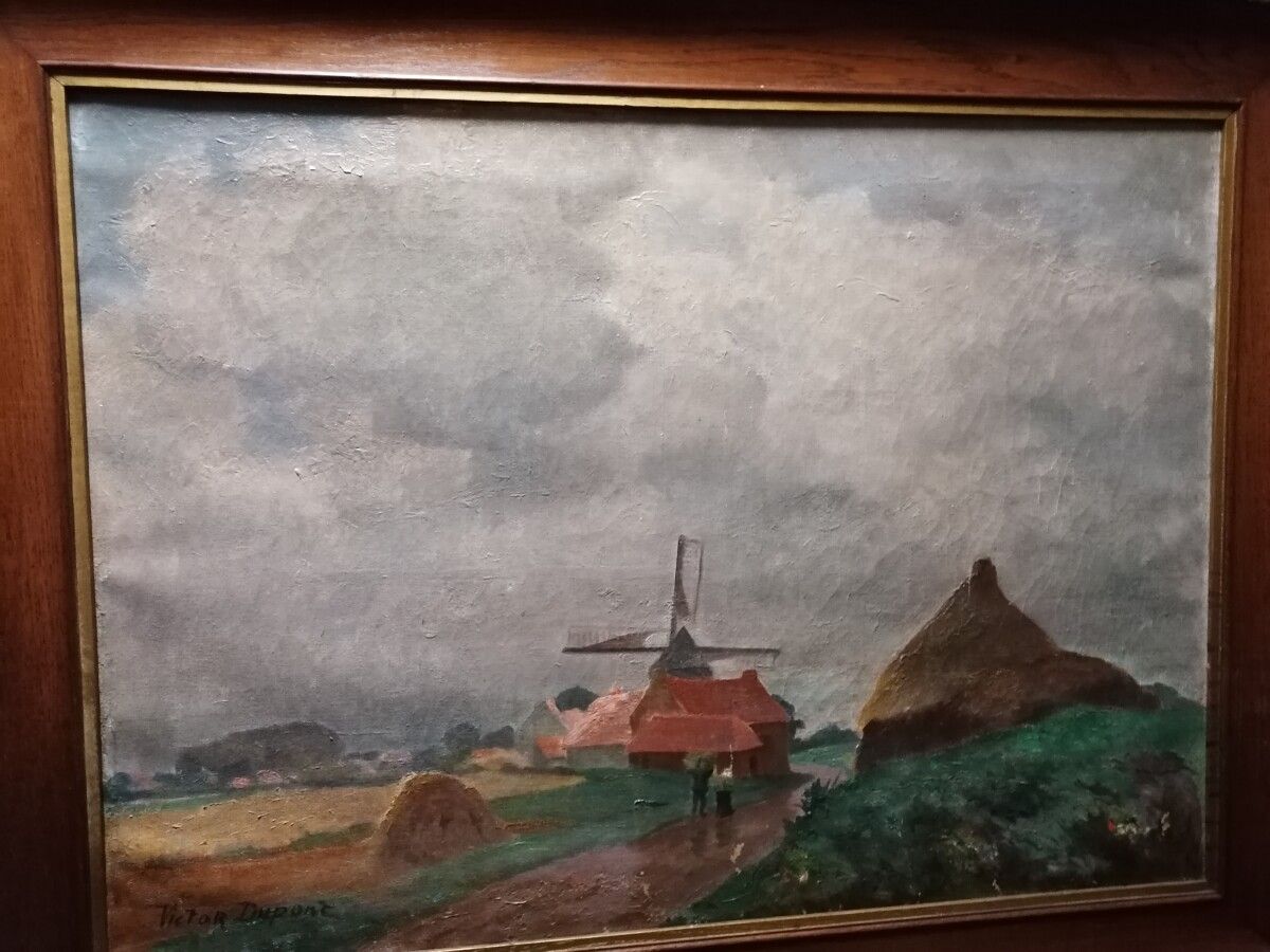 Null Victor DUPONT "the mill" oil on canvas signed bottom left.