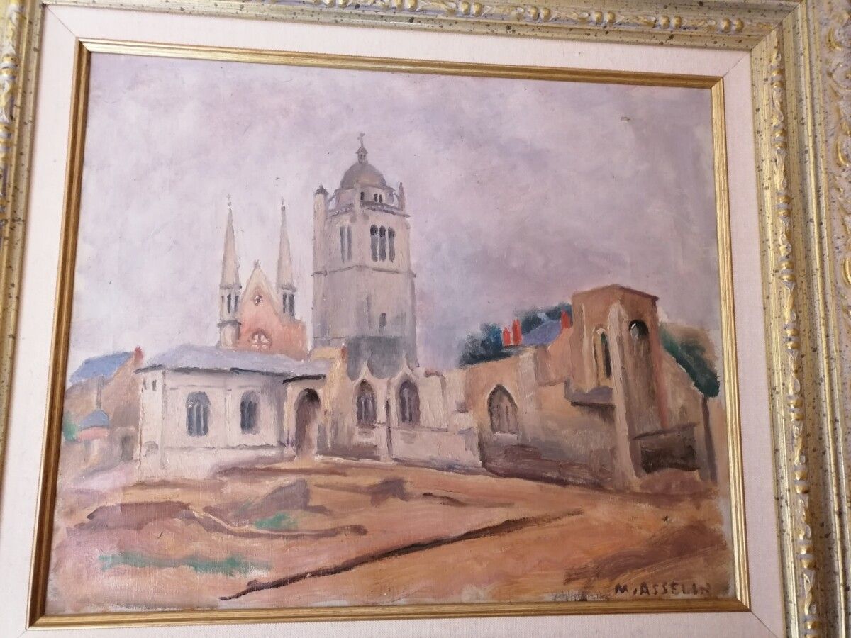 Null Maurice ASSELIN (1882-1947) "Paysage à l'église", huile sur toile signée en&hellip;