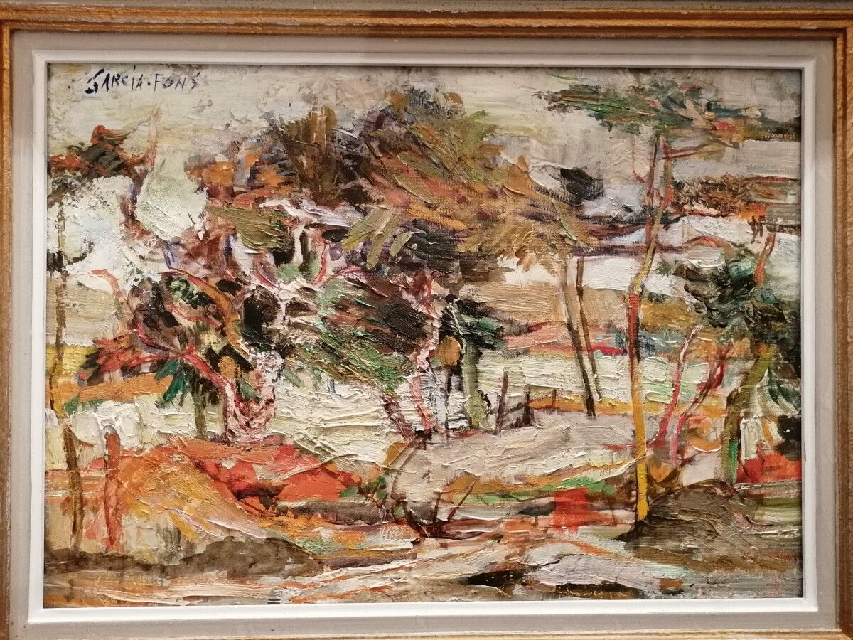 Null 皮埃尔-加西亚-冯斯《海边的松树林》布面油画，左上方有签名。33 x 46 厘米
