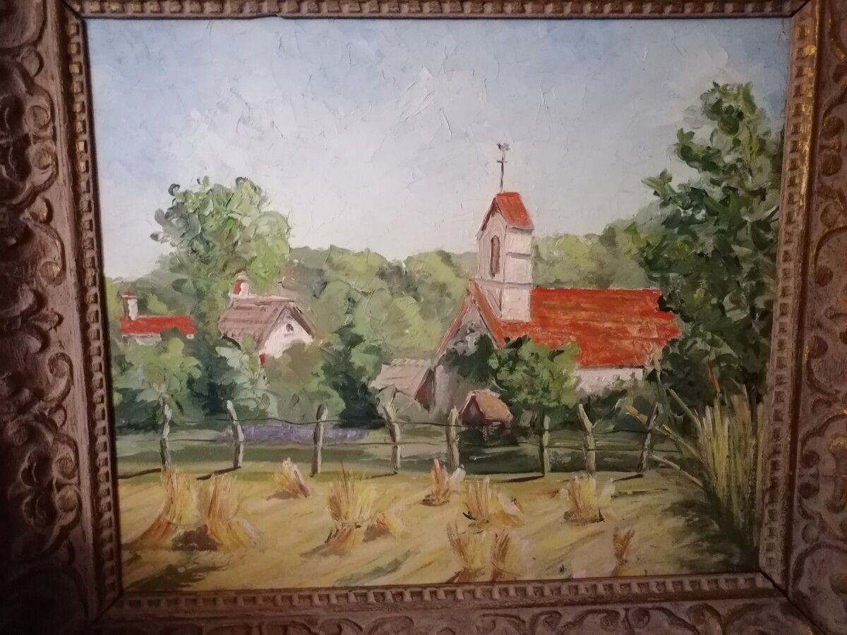 Null Michel BATLLE (1946) "教堂塔楼"，油画，右下角有签名。42x49厘米