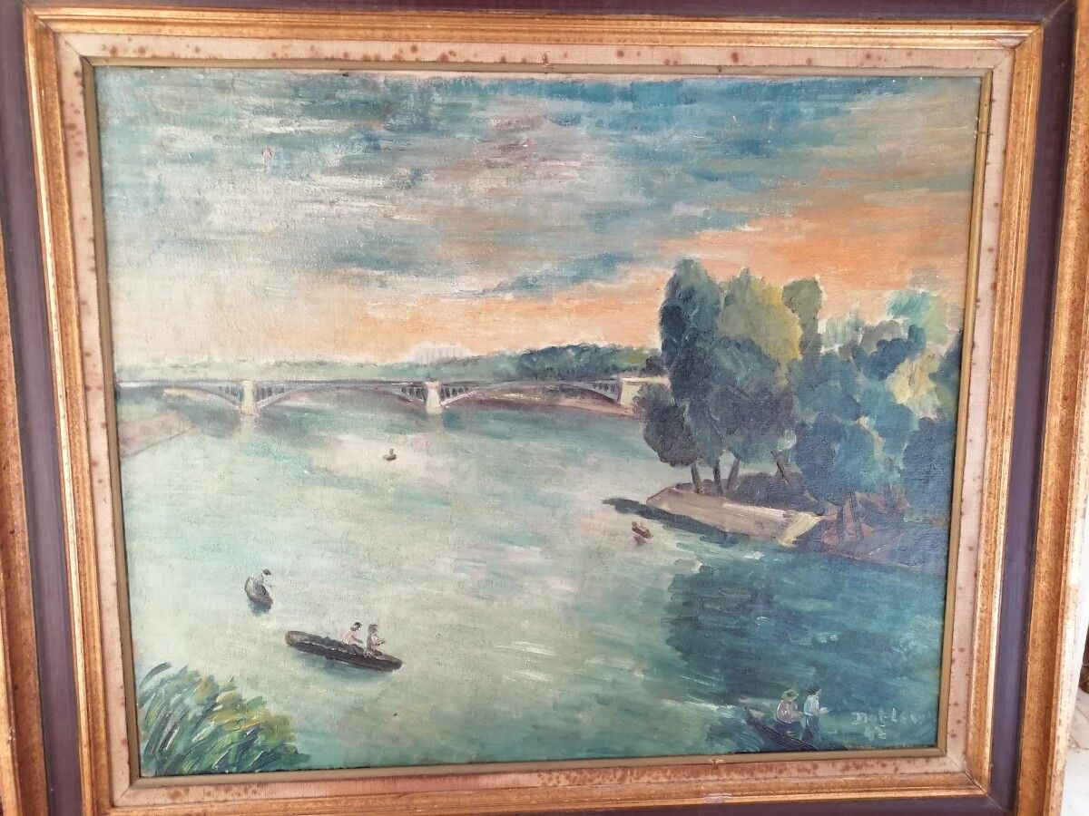 Null (地下室)Lewis Désiré DOT "la Seine au vert galant"，右下角有签名的油画，日期为42。