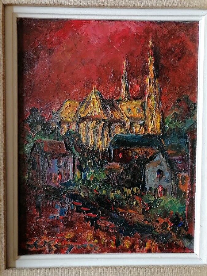 Null Antoon KRUYSEN (1917-2013)《大教堂》，布面油画，左下方有签名。35x26厘米