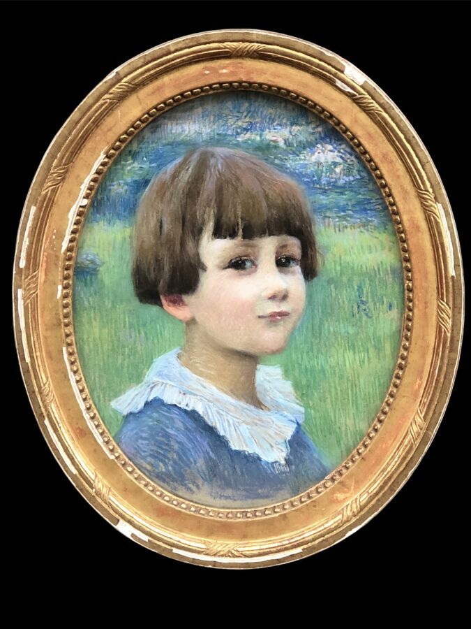 Null 印象派，20世纪初。
一个孩子的肖像。
粉笔画。
40,5 x 33 cm