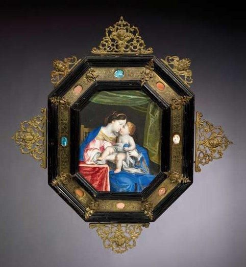 Ecole FRANCAISE vers 1700, suiveur de Simon VOUET Vierge à l'Enfant Gouache sur &hellip;