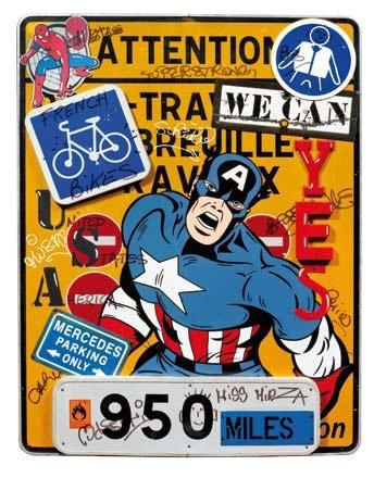 MISS MIRZA (né en 1964) Captain America 2012 Technique mixte sur panneau signalé&hellip;