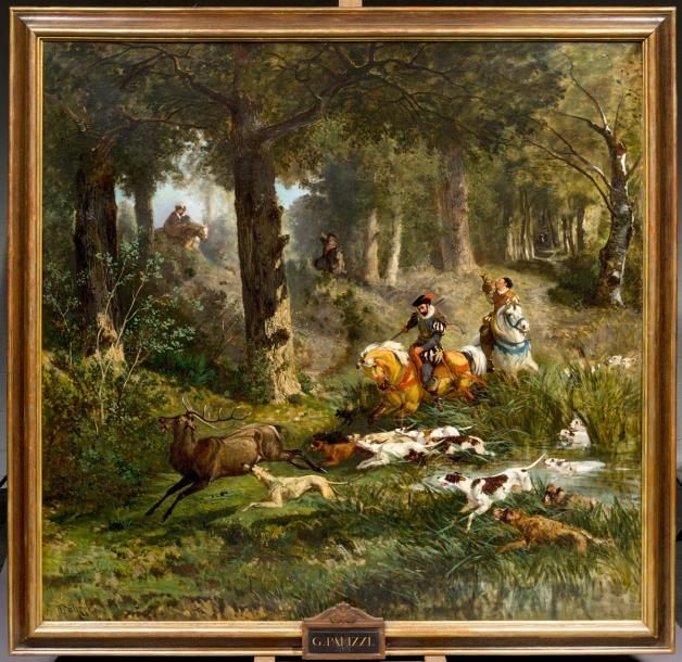 Giuseppe PALIZZI (1812-1888) La chasse à courre Huile sur toile, signée en bas à&hellip;