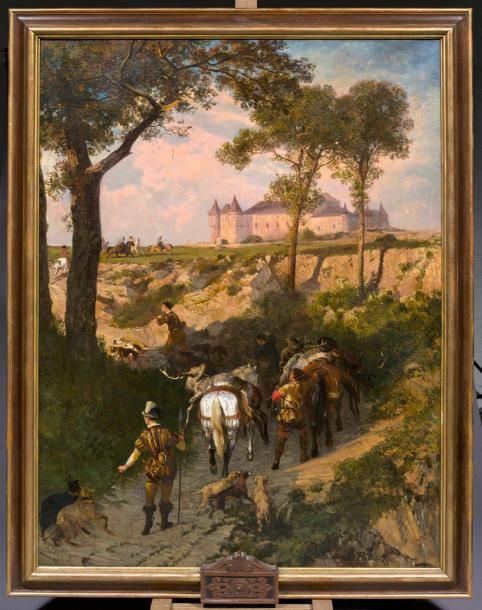 Giuseppe PALIZZI (1812-1888) Retour de la chasse à courre Huile sur toile, signé&hellip;