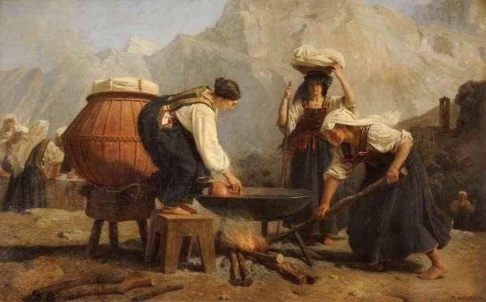 Alfred DE CURZON (1820-1895) Les lavandières en Italie, circa 1870 Huile sur toi&hellip;