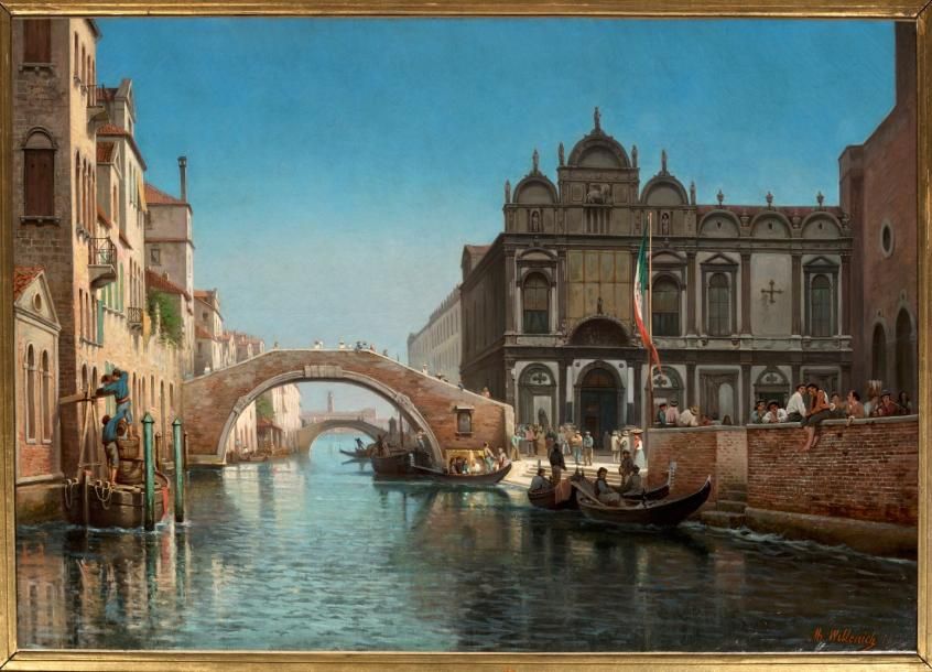 Michel WILLENICH (1827-1891) Canal à Venise, église de SS Giovanni E Paolo, 1876&hellip;
