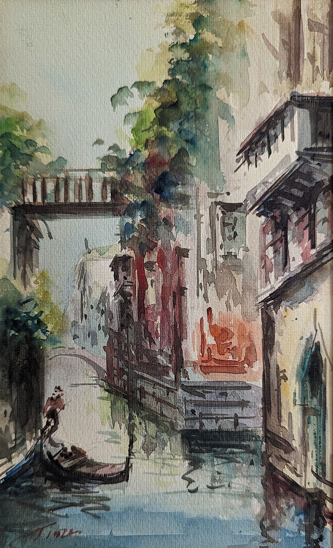 Vintage Original Watercolor Venice Canal Sagned Provenance de la succession d'un&hellip;