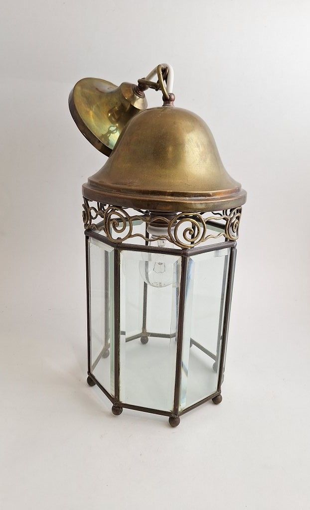 Null Antica lampada Art Nouveau in ottone Lampada a lanterna da corridoio a 8 an&hellip;
