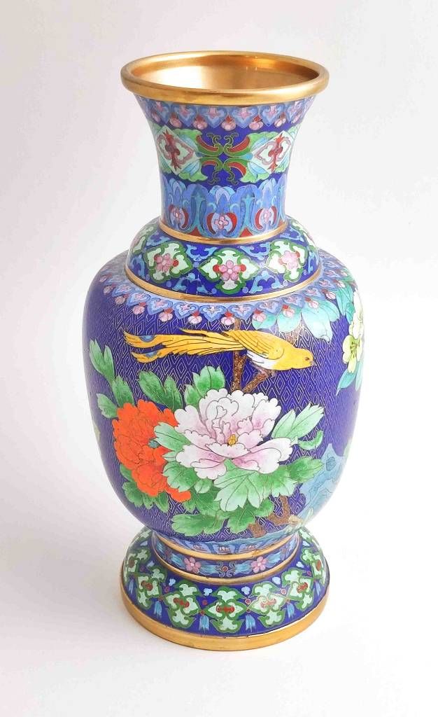 Null Vase cloisonné XL hauteur env. 31cm, Ø en haut env. 10cm, en bas env. 13cm,&hellip;