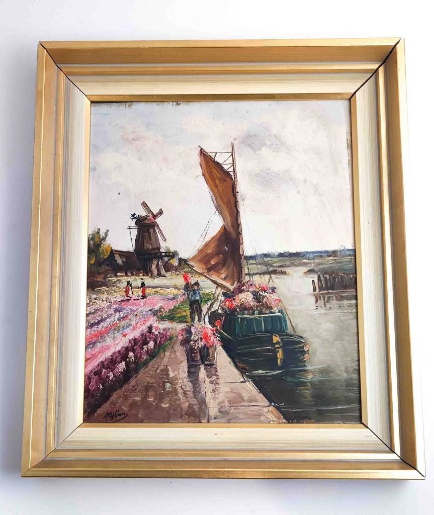 Null Peinture à l'huile Paula Stöver née en 1918, Brême, sur panneau, scène côti&hellip;