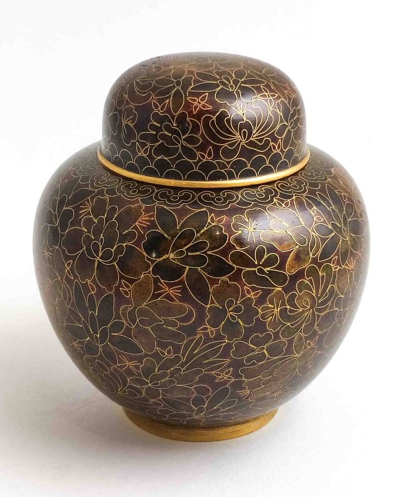 Null Vase cloisonné à couvercle hauteur env. 11cm, Ø en haut env. 4,5cm, pièce d&hellip;