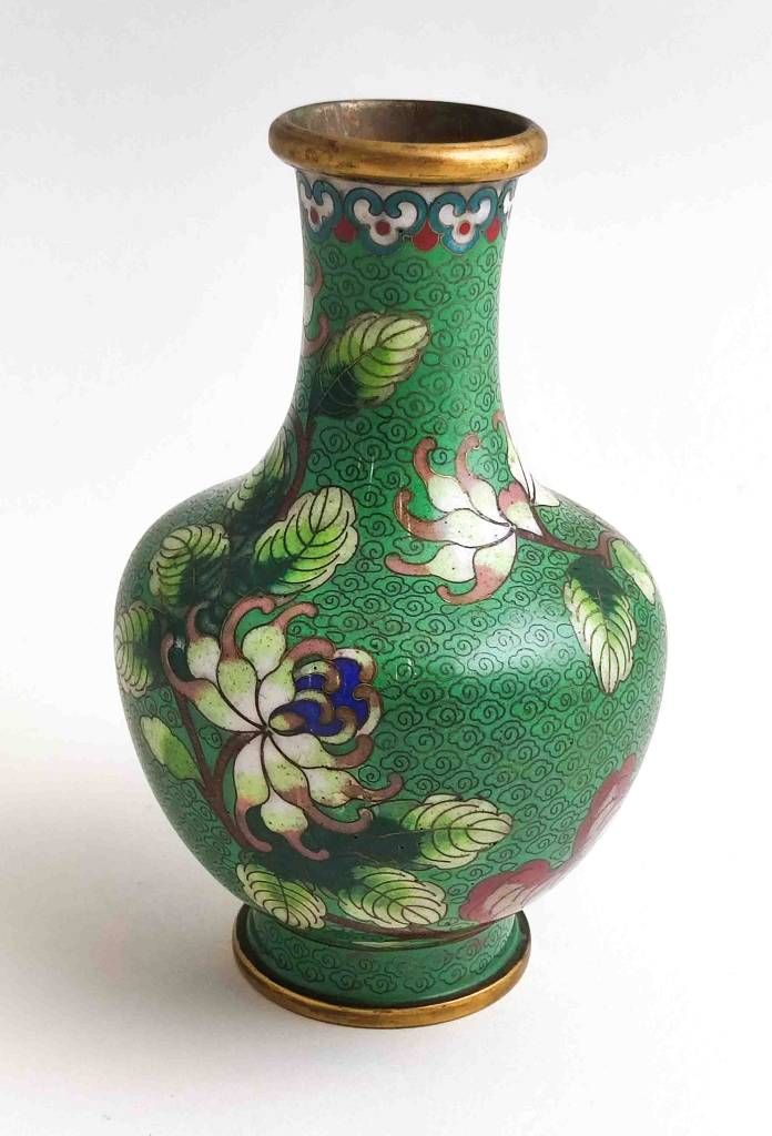 Null Vase cloisonné Hauteur env. 16cm, Ø en haut env. 4,5cm, en bois, pièce de c&hellip;