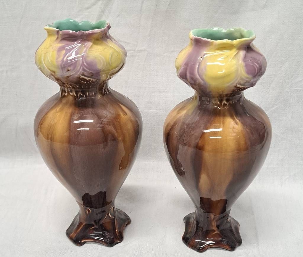 Null Paire de vases Art Nouveau Hauteur env. 25cm, Ø ouverture env. 6cm, non usé&hellip;