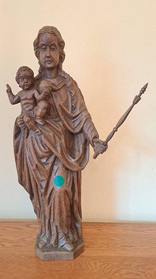 Null Statuette sacrée en bois Sainte avec enfant, Madonna avec sceptre et enfant&hellip;