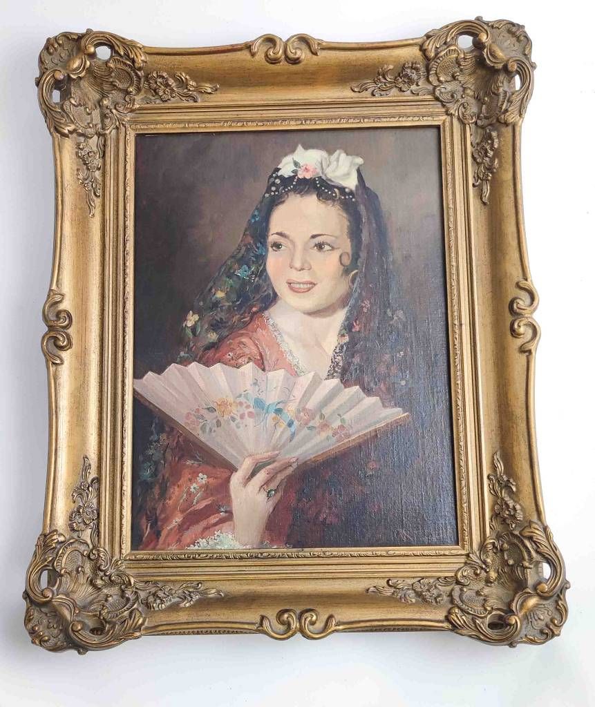 Null Peinture à l'huile de portrait de femme encadrée, dimensions du cadre envir&hellip;