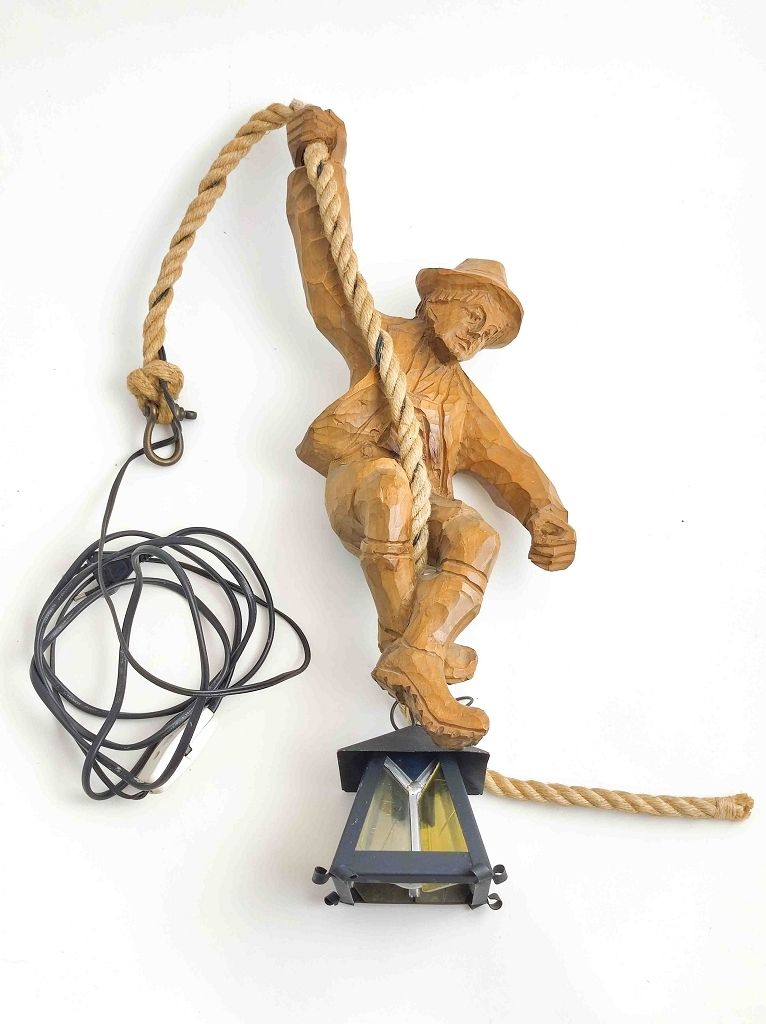 Null Lampe de mineur sculptée à la main, verm. Erzgebirge, figurine d'env. 45cm &hellip;