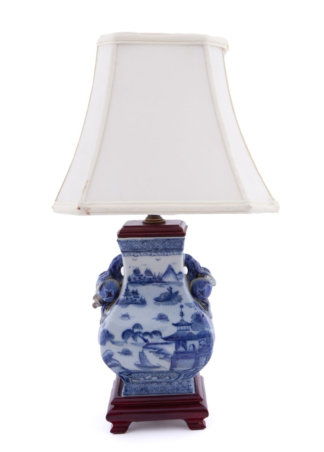 Blue Willow Porcelain Lamp on Wooden Base Handbemalte Porzellanlampe mit asiatis&hellip;
