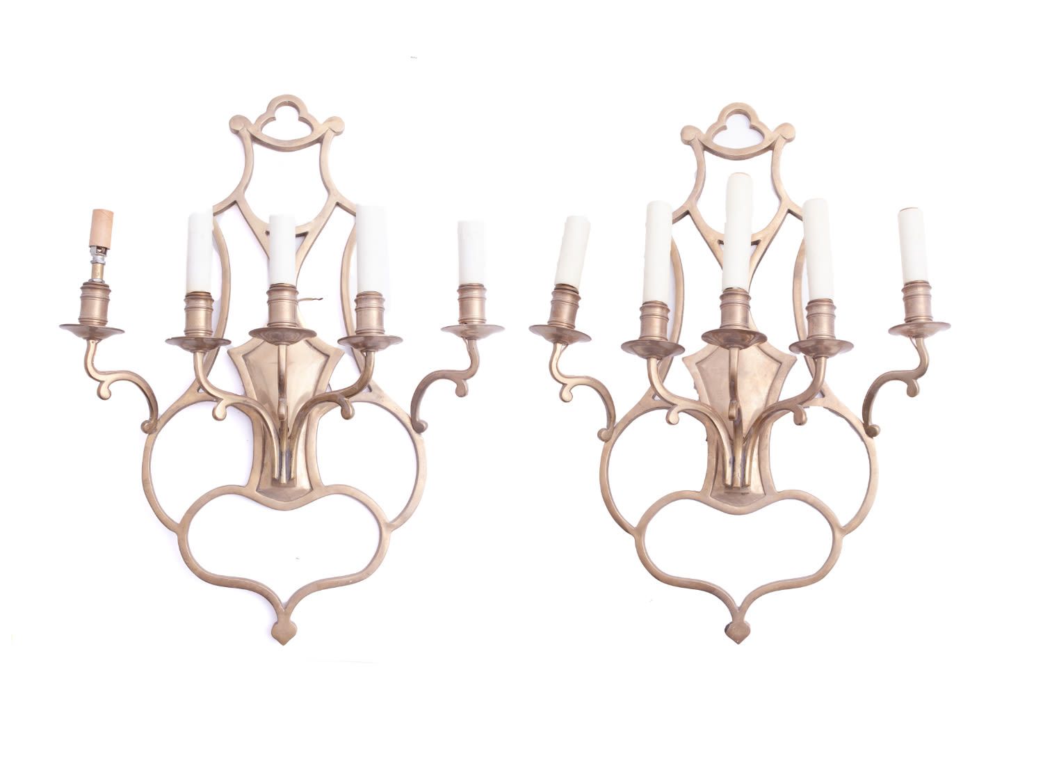 Vintage Pair of Brass Electrified Wall Sconces Applique in ottone con tonalità o&hellip;