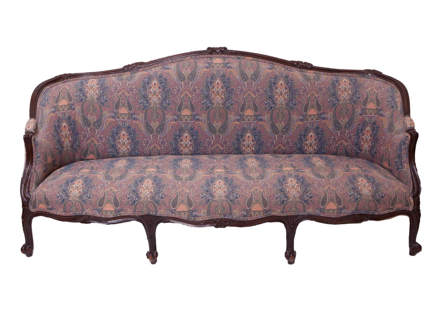 Antique Victorian Carved Upholstered Sofa Canapé en acajou sculpté avec dossier,&hellip;