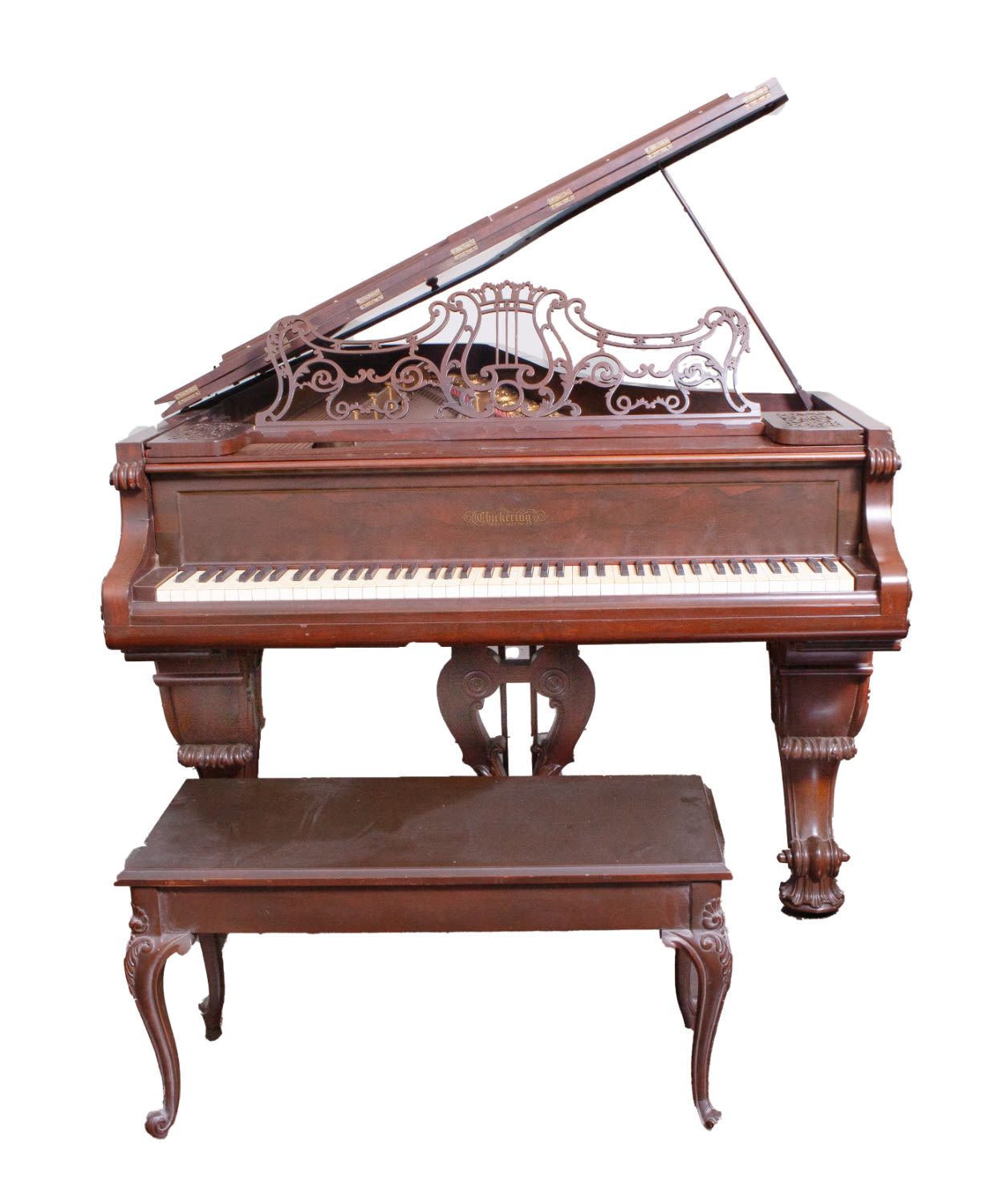 Chickering Rosewood Concert Grand Piano 令人惊叹的奇克林古董音乐会三角钢琴（1885 年制造），具有标志性的巴西花梨木饰&hellip;