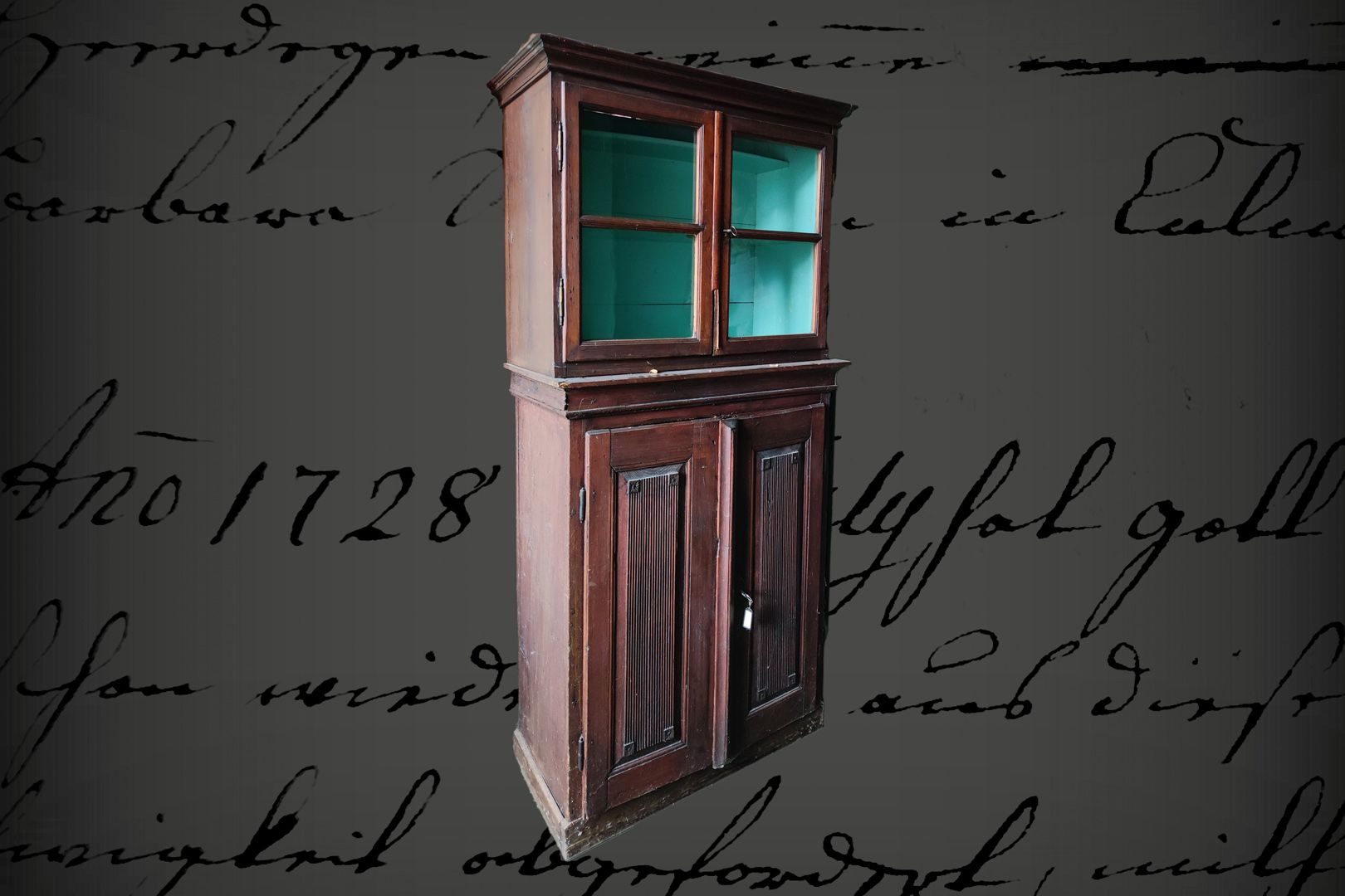 Null Petite armoire en bois tendre, avec dessus en verre, 19e siècle, partiellem&hellip;