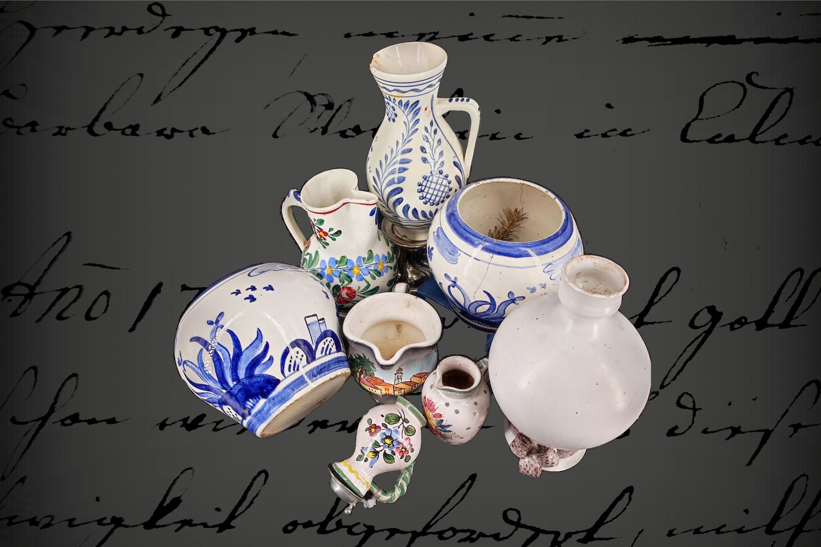 Null 8 Keramik-/Fayence-Gefäße, Vasen, Krüge, Töpfe, 19. Jh. Und älter, teilweis&hellip;
