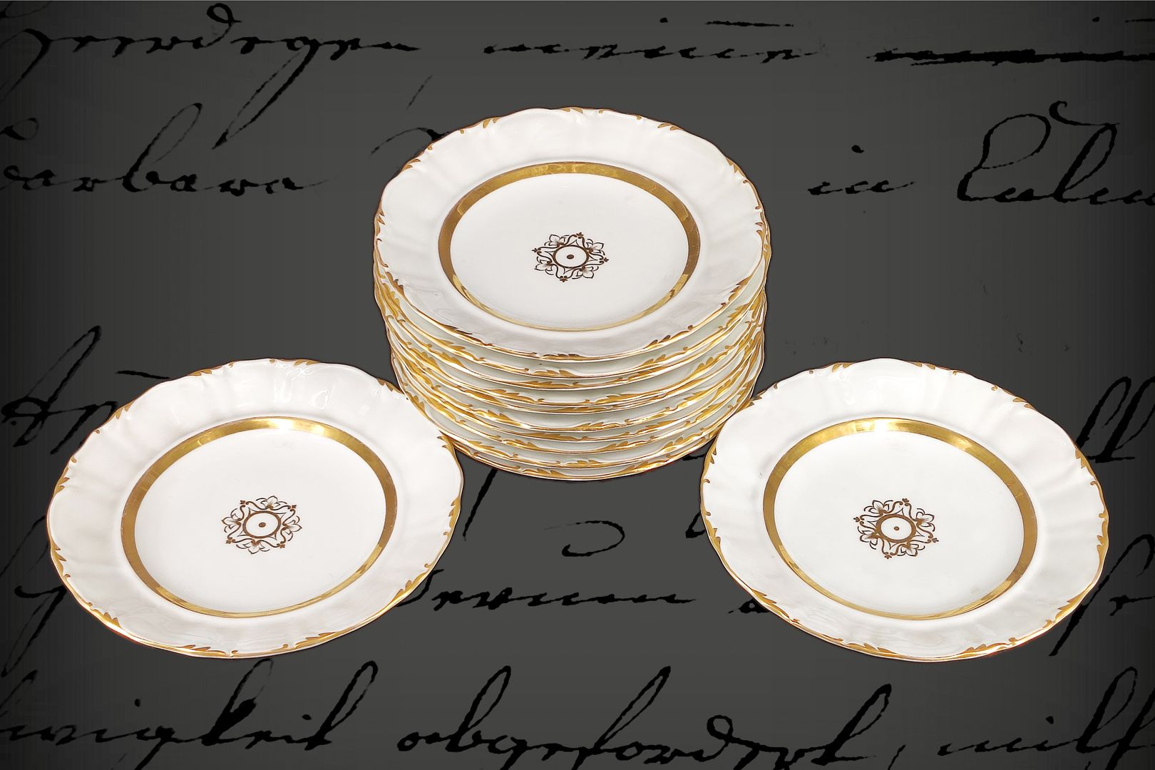 Null Set de 12 assiettes à gâteaux P&S Biedermeier, décor doré, diamètre 19 cm, &hellip;