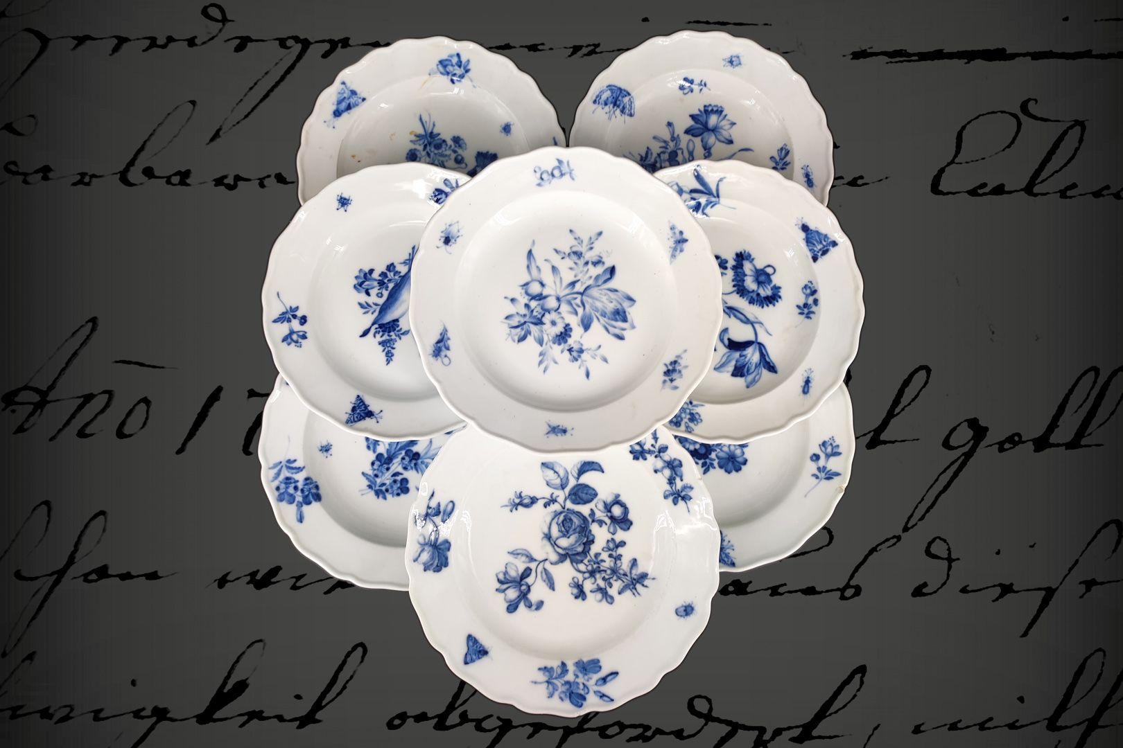 Null 8 assiettes creuses Meissen, 19e siècle, sous glaçure bleue, avec fleurs et&hellip;