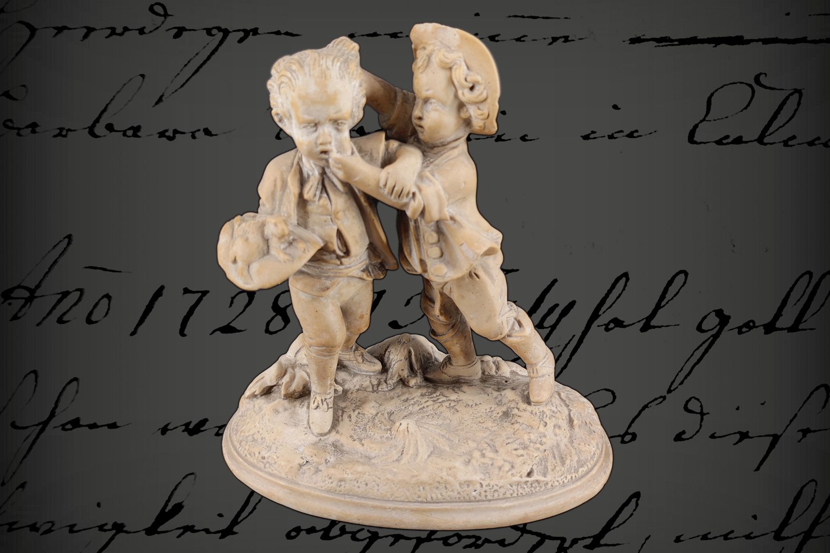 Null Figurine en stéatite, enfants qui se disputent, H 16 cm, légères éraflures &hellip;