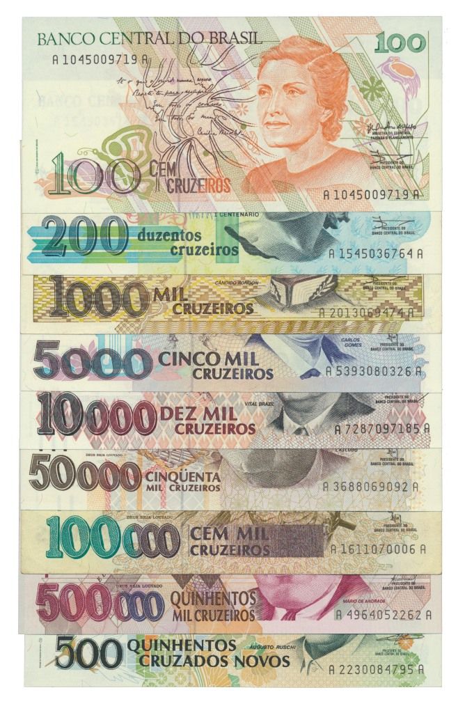 Paper Money - Brasil 9 expl. Vários ND (1990-93) Monnaie de papier - Brasil 9 ex&hellip;