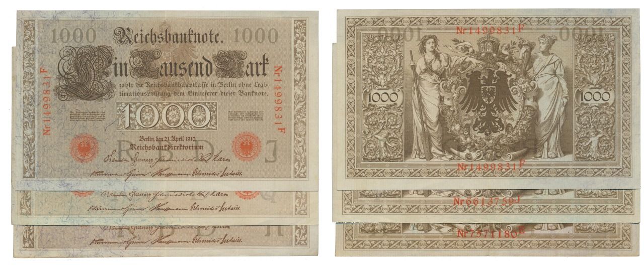 Paper Money - Germany 3 expl. 1000 Mark 1910 Monnaie de papier - Allemagne 3 exp&hellip;