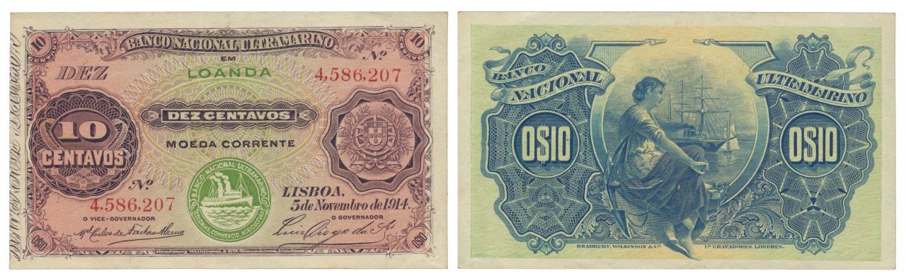 Paper Money - Angola 10 Centavos 1914 Papier-monnaie - Angola 10 Centavos 1914 P&hellip;