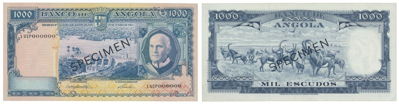 Paper Money - Angola 1000$00 1962, SPECIMEN Papier-monnaie - Angola 1000$00 1962&hellip;