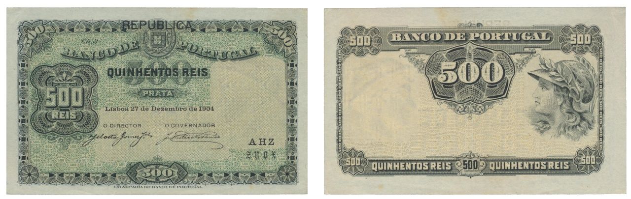 Paper Money - Portugal 500 Réis ch. 3 1904 Monnaie de papier - Portugal 500 Réis&hellip;