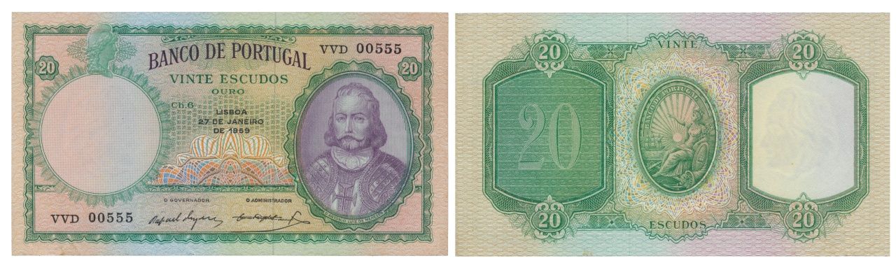 Paper Money - Portugal 20$00 ch. 6 1959 Monnaie de papier - Portugal 20$00 ch. 6&hellip;