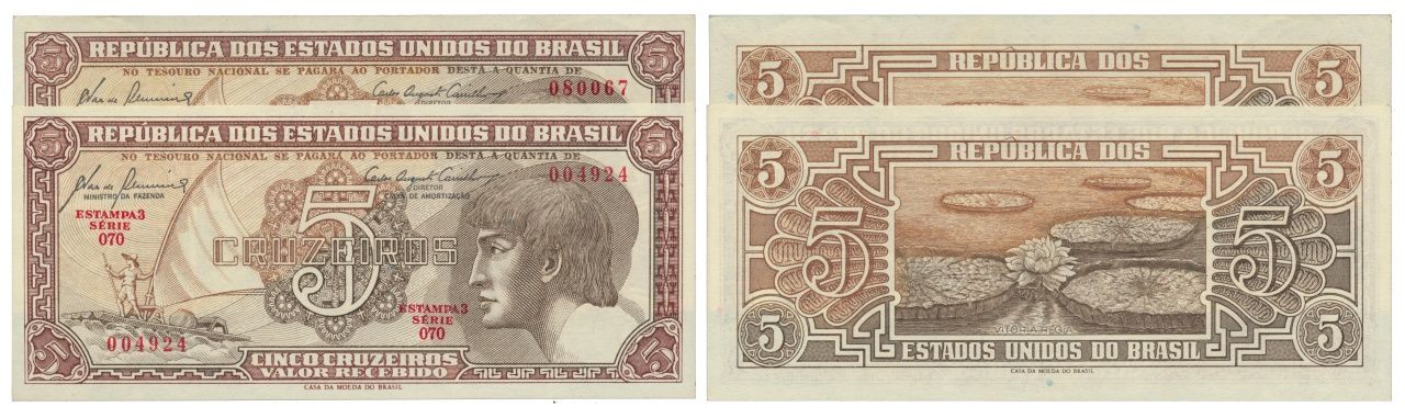 Paper Money - Brazil 2 expl. 5 Cruzeiros ND (1961-62) Monnaie de papier - Brésil&hellip;