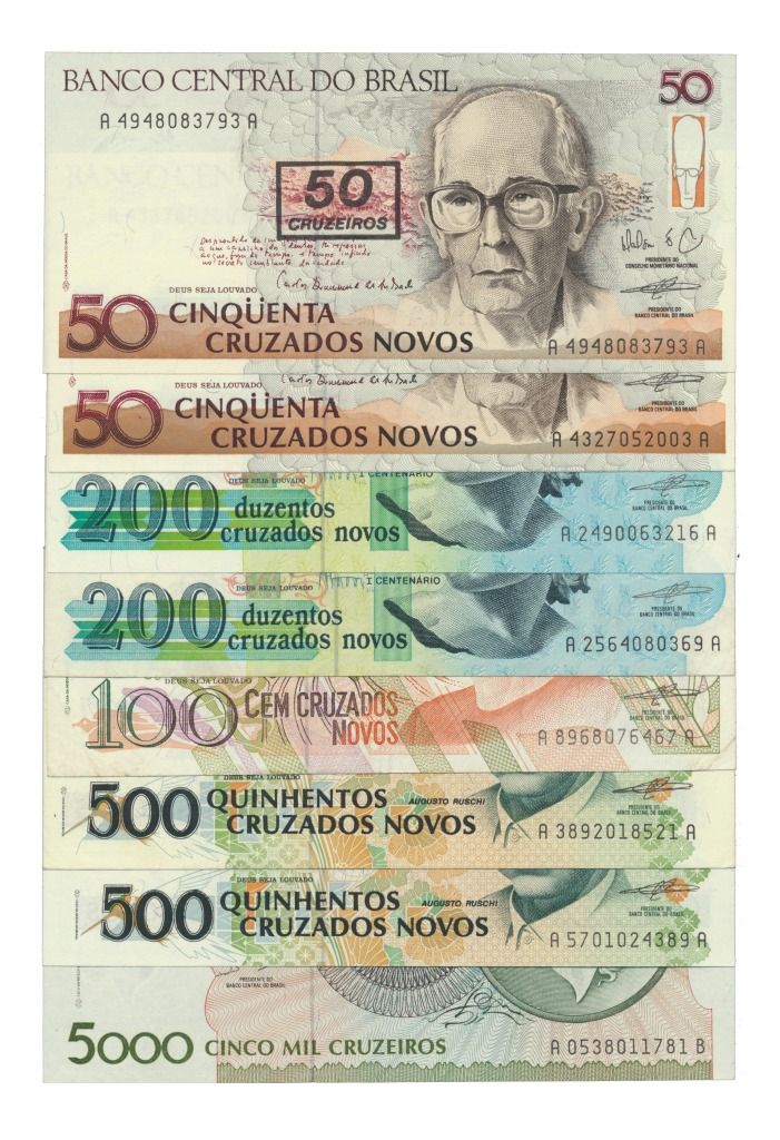 Paper Money - Brasil 8 expl. Vários ND (1990) Monnaie de papier - Brasil 8 expl.&hellip;