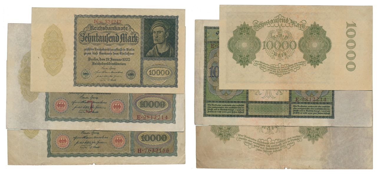 Paper Money - Germany 3 expl. 10.000 Mark 1922 Monnaie de papier - Allemagne 3 e&hellip;
