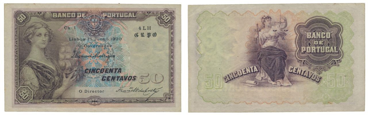 Paper Money - Portugal 50 Centavos ch. 1 1920 Monnaie de papier - Portugal 50 Ce&hellip;