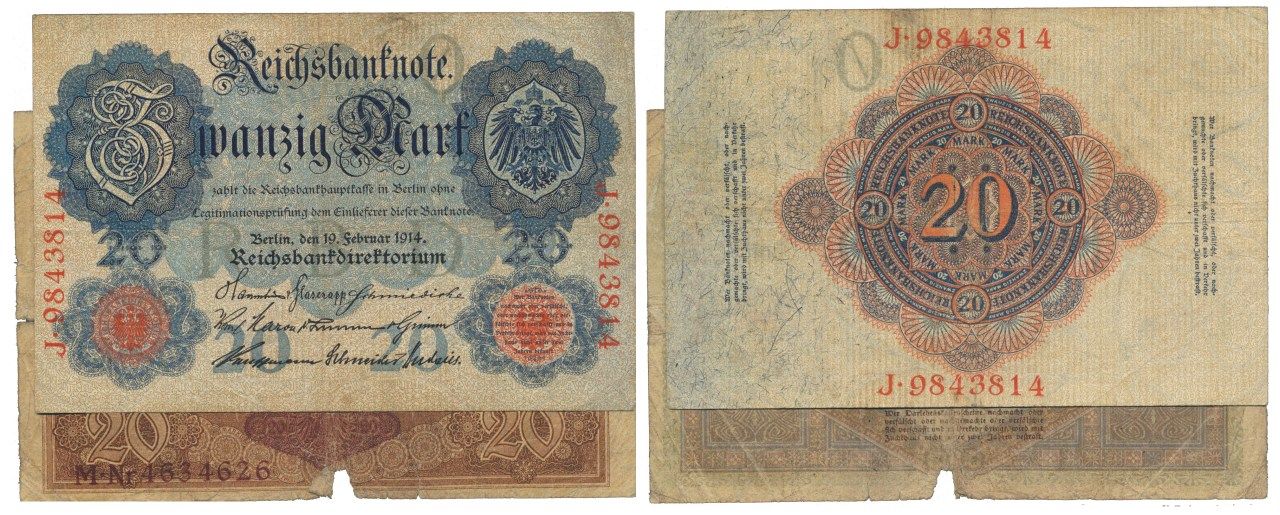 Paper Money - Germany 2 expl. 20 Mark 1914 Papier-monnaie - Allemagne 2 expl. 20&hellip;
