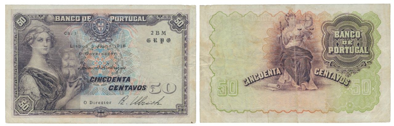Paper Money - Portugal 50 Centavos ch. 1 1918 Monnaie de papier - Portugal 50 Ce&hellip;
