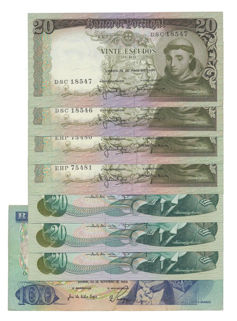 Paper Money - Portugal 8 expl. 20$, 100$ ch. 7, 9 1964-1975 Monnaie de papier - &hellip;