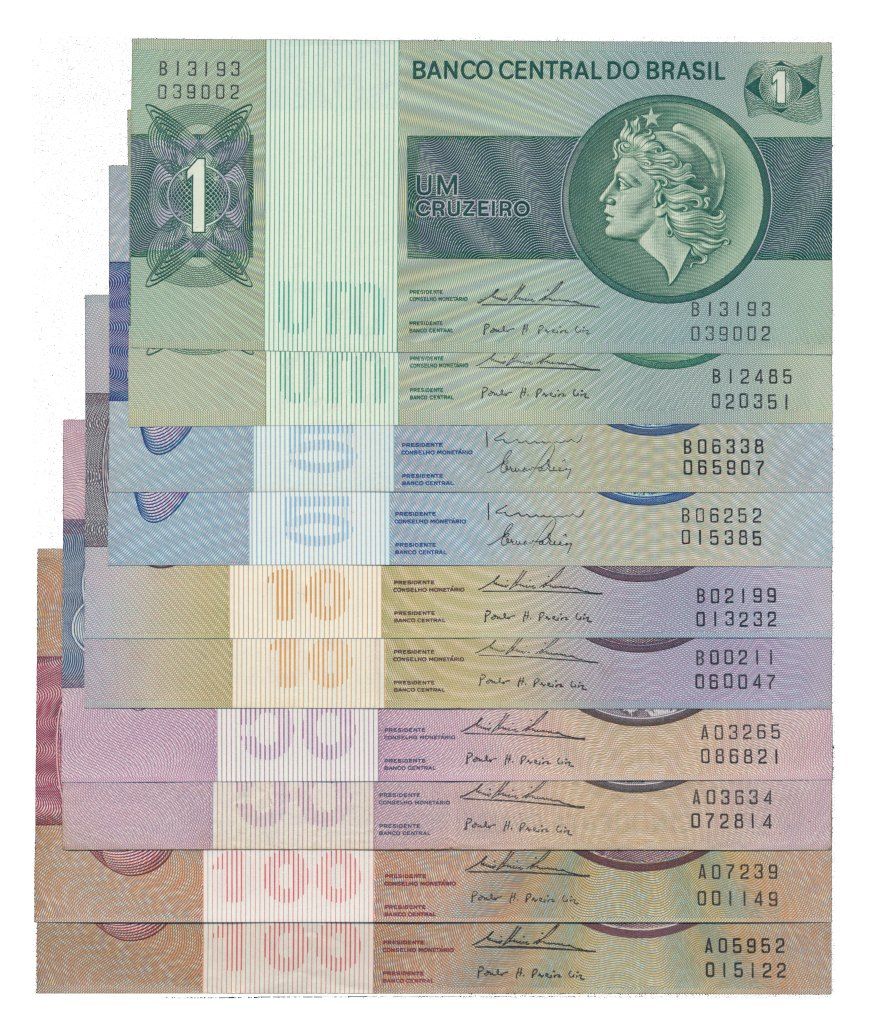 Paper Money - Brasil 10 expl. 1, 5, 10, 50, 100 Cruzeiros ND (1970-81) Papier-mo&hellip;